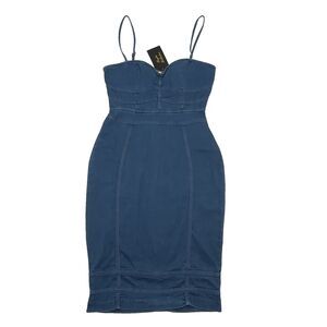 Kaylee Kollection Denim Dress S Spaghetti Straps Zip Back Fitted Bodice Stretch